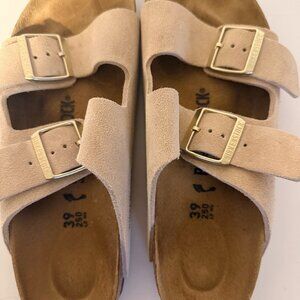 Birkenstock Arizona Suede Sandals Taupe Size 39 L8 M6 Double Strap